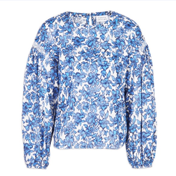 Tanya Taylor Alice top maritime blue floral cinched short - Picture 1 of 6